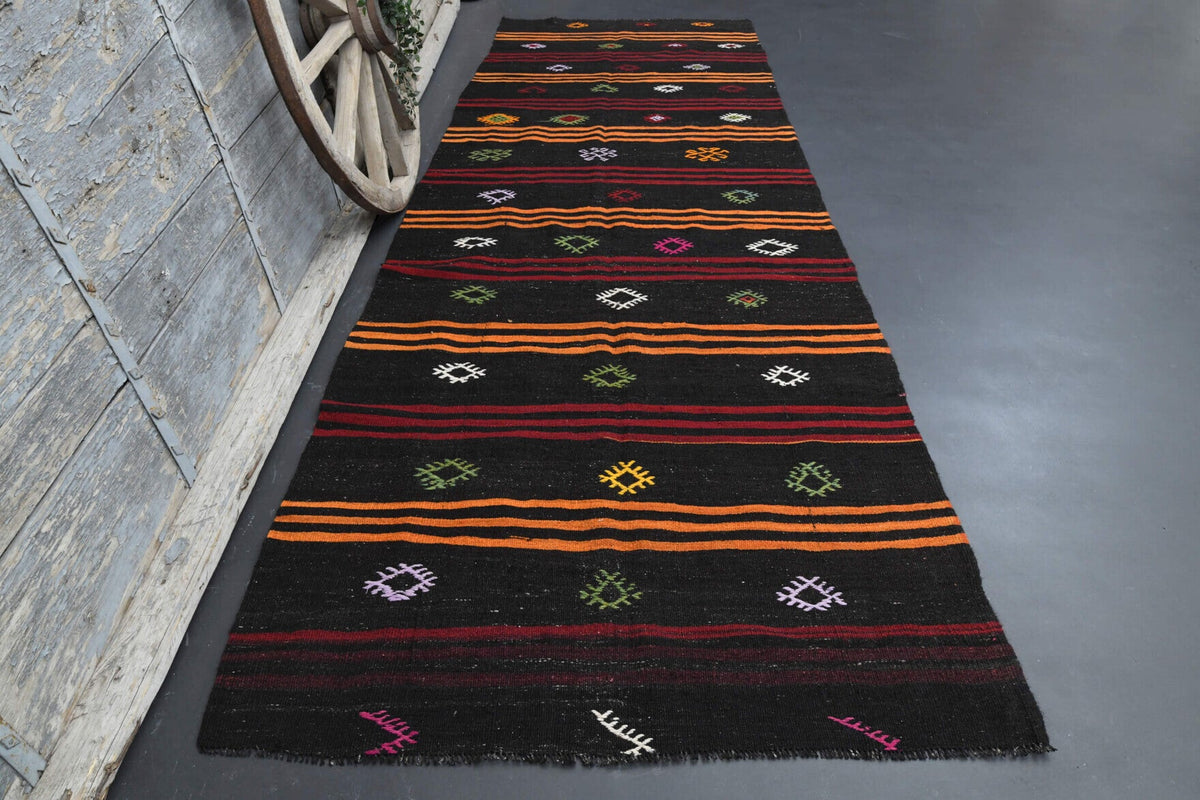 El yapımı vintage yolluk 142x411 cm oryantal desenli yün - detay görünümü
