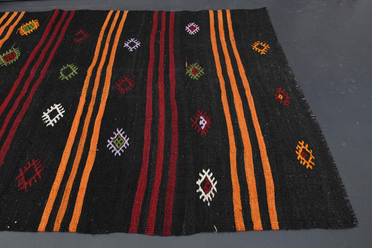 El yapımı vintage yolluk 142x411 cm oryantal desenli yün - üstten görünüm