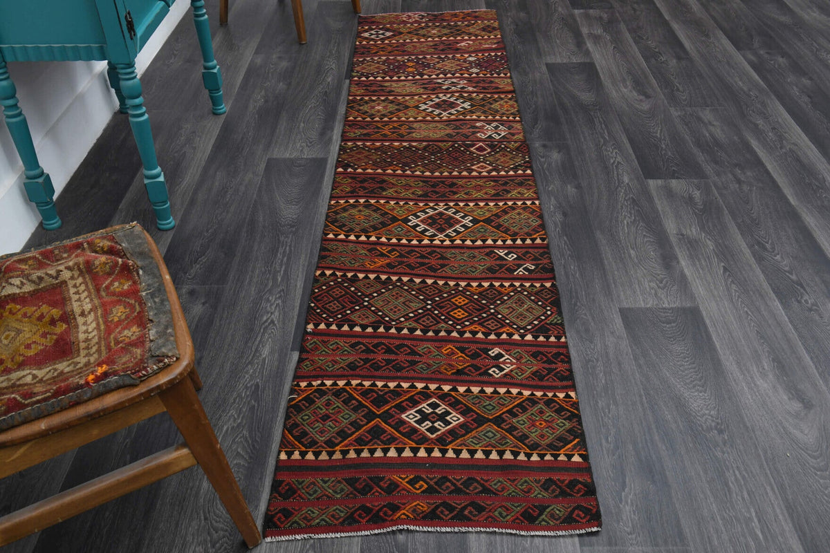 El yapımı vintage yolluk 64x272 cm oryantal desenli yün - detay görünümü
