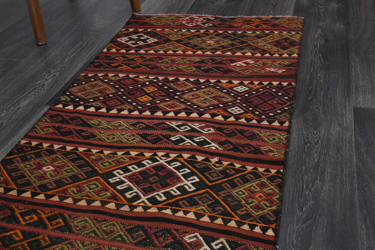 El yapımı vintage yolluk 64x272 cm oryantal desenli yün - desen detayı