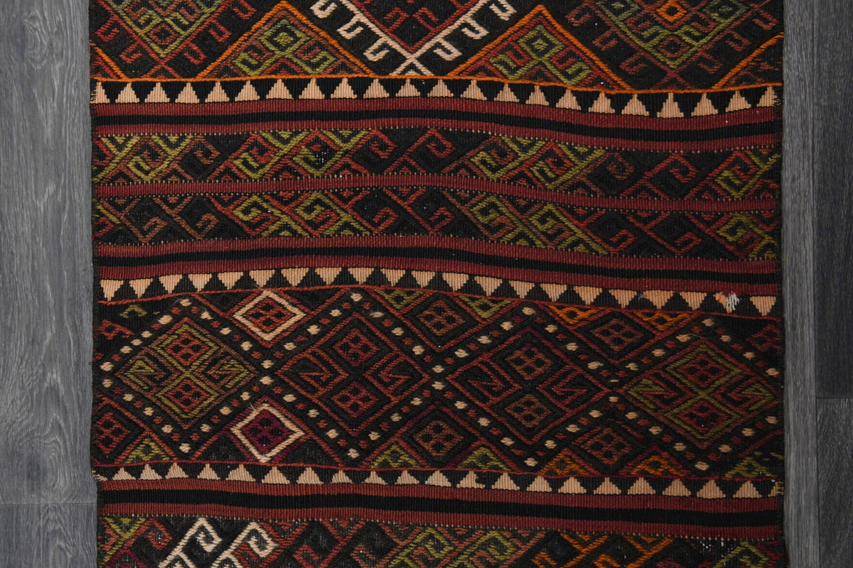El yapımı vintage yolluk 64x272 cm oryantal desenli yün - üstten görünüm