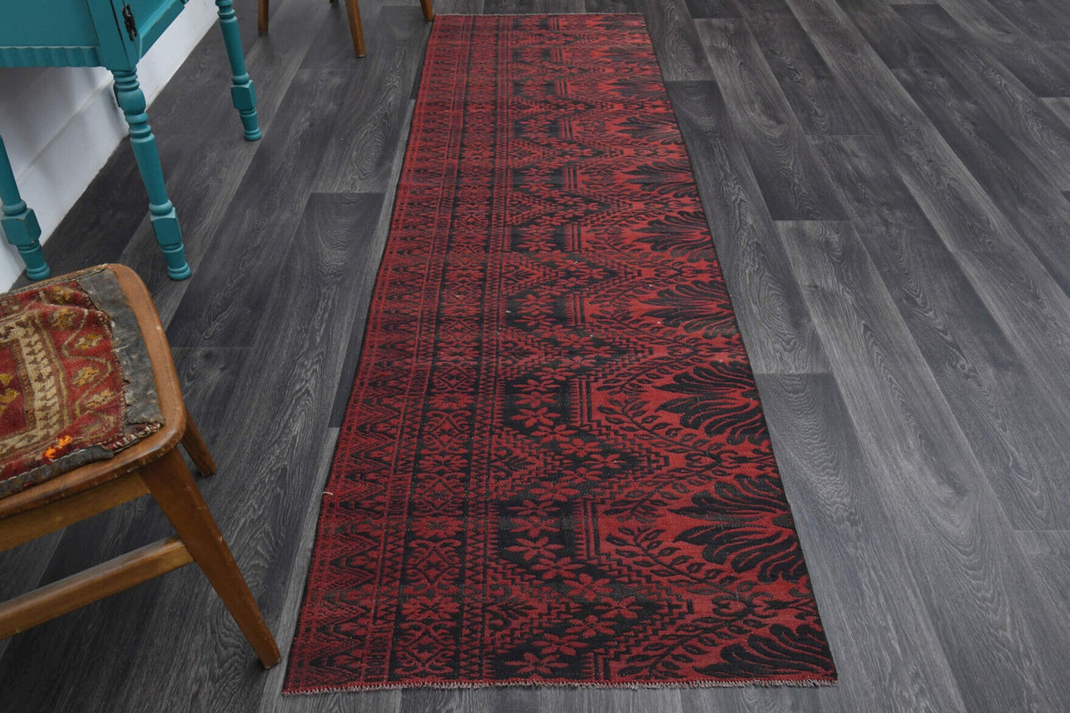 El yapımı vintage yolluk 79x279 cm oryantal desenli yün - detay görünümü