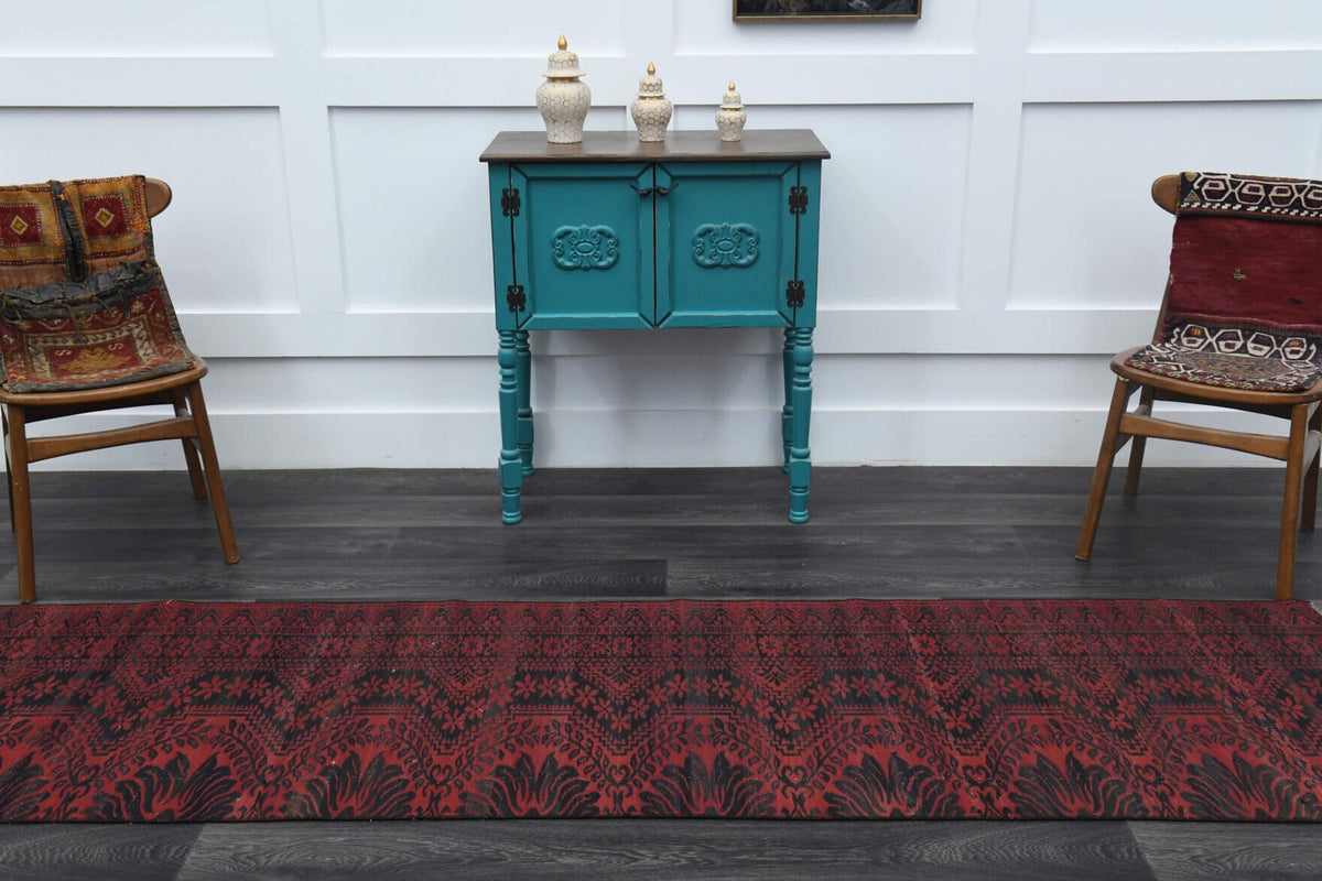 El yapımı vintage yolluk 79x279 cm oryantal desenli yün - kenar ve saçak detayı