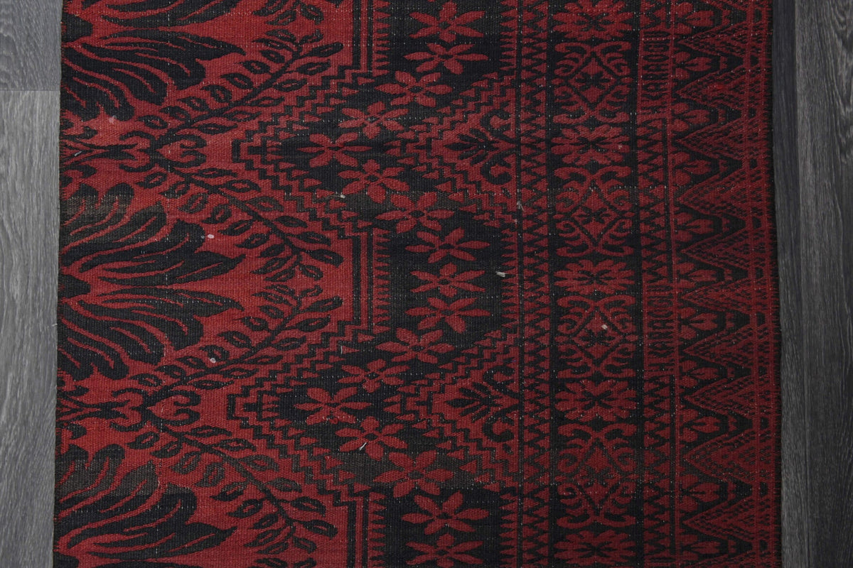 El yapımı vintage yolluk 79x279 cm oryantal desenli yün - üstten görünüm