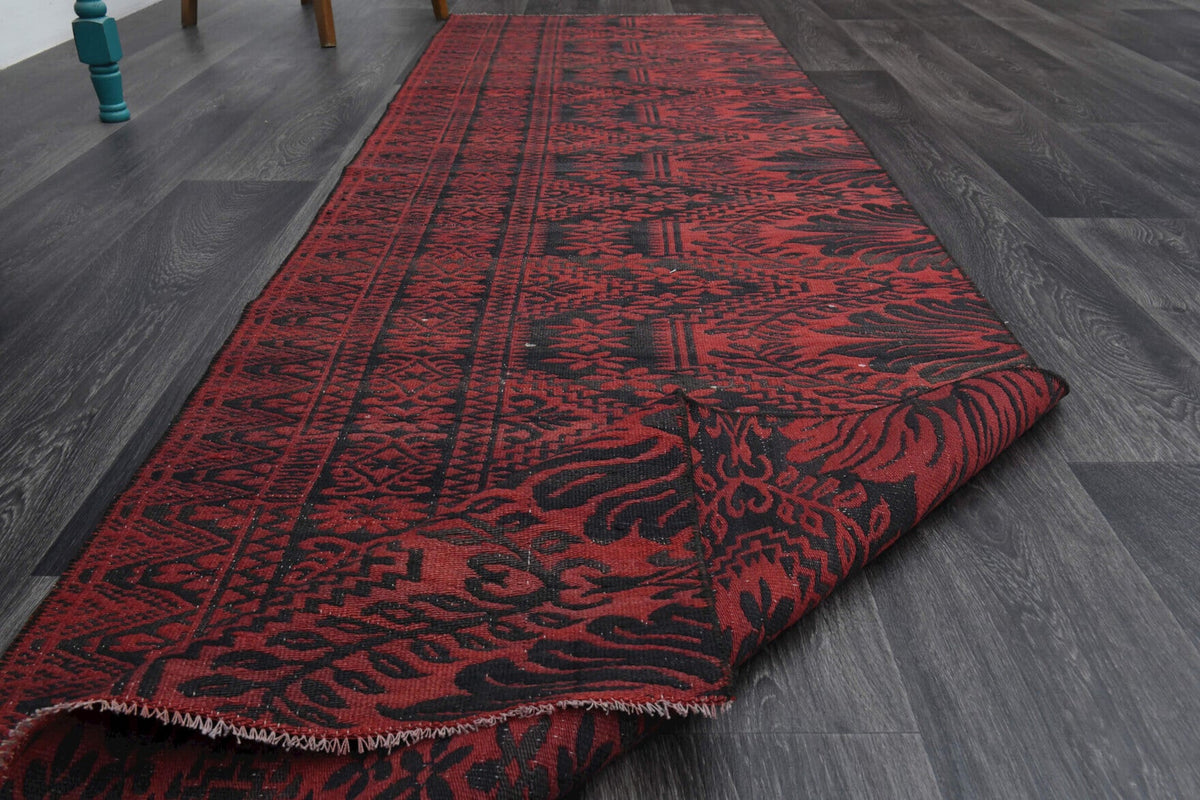 El yapımı vintage yolluk 79x279 cm oryantal desenli yün - ışık altında renk detayı