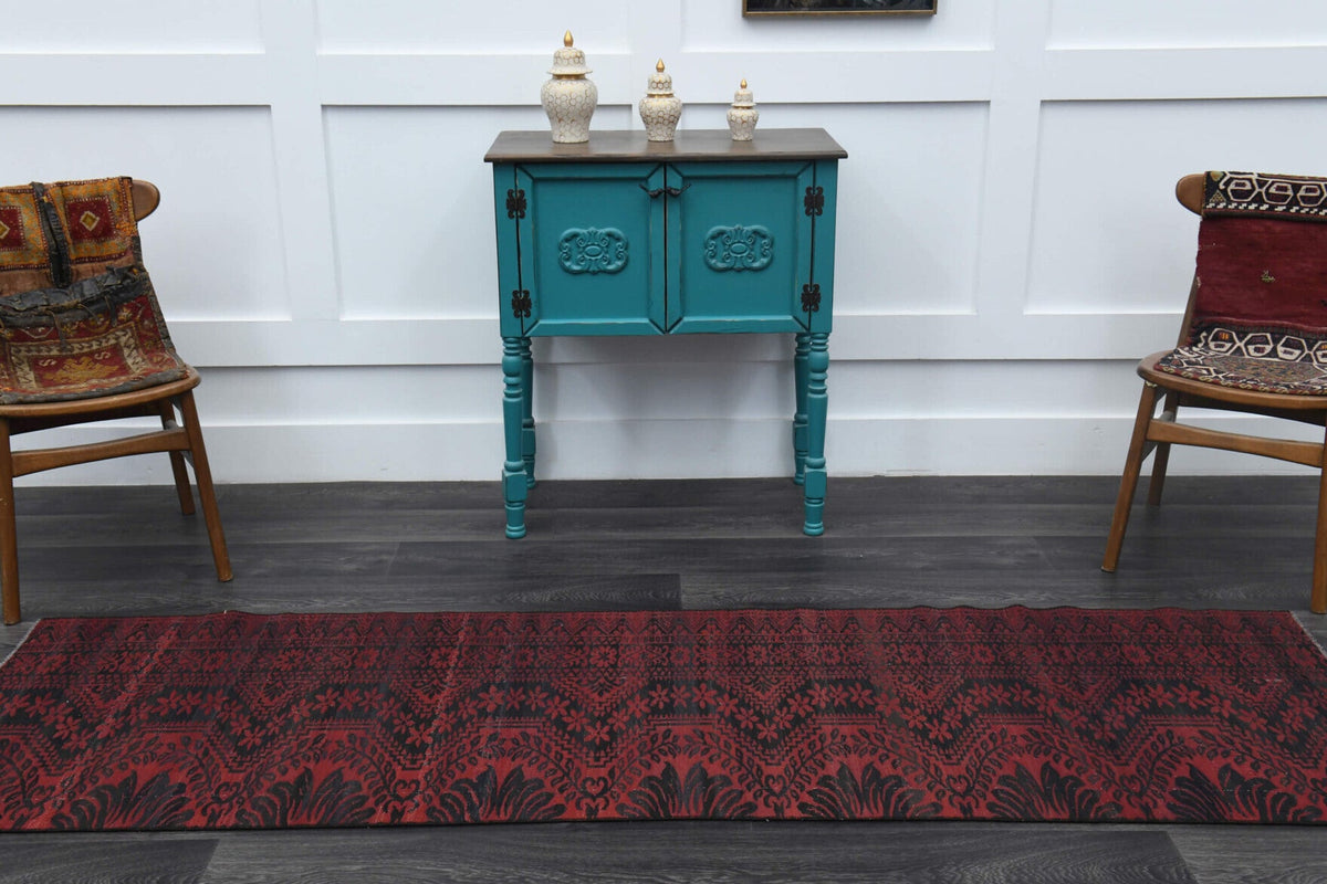 El yapımı vintage yolluk 79x259 cm oryantal desenli yün - kenar ve saçak detayı