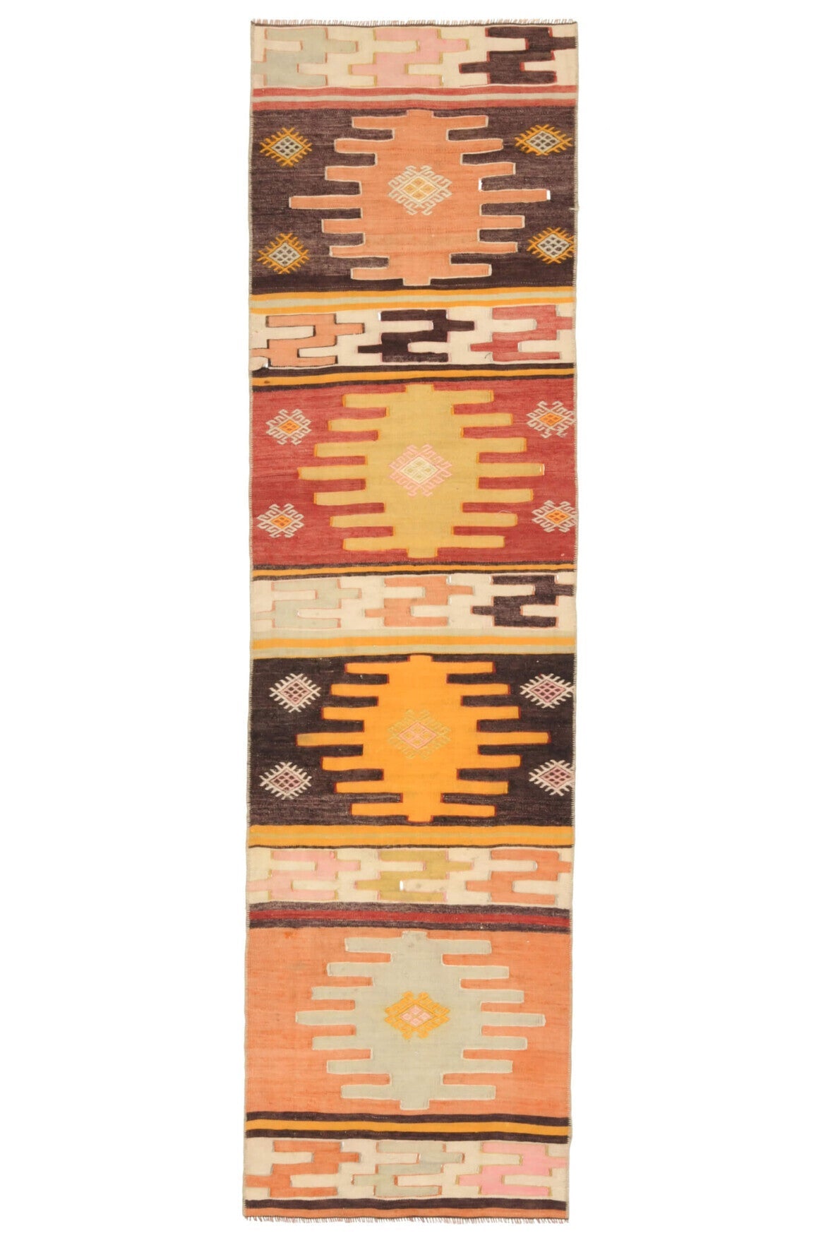 El yapımı vintage yolluk 61x216 cm oryantal desenli yün