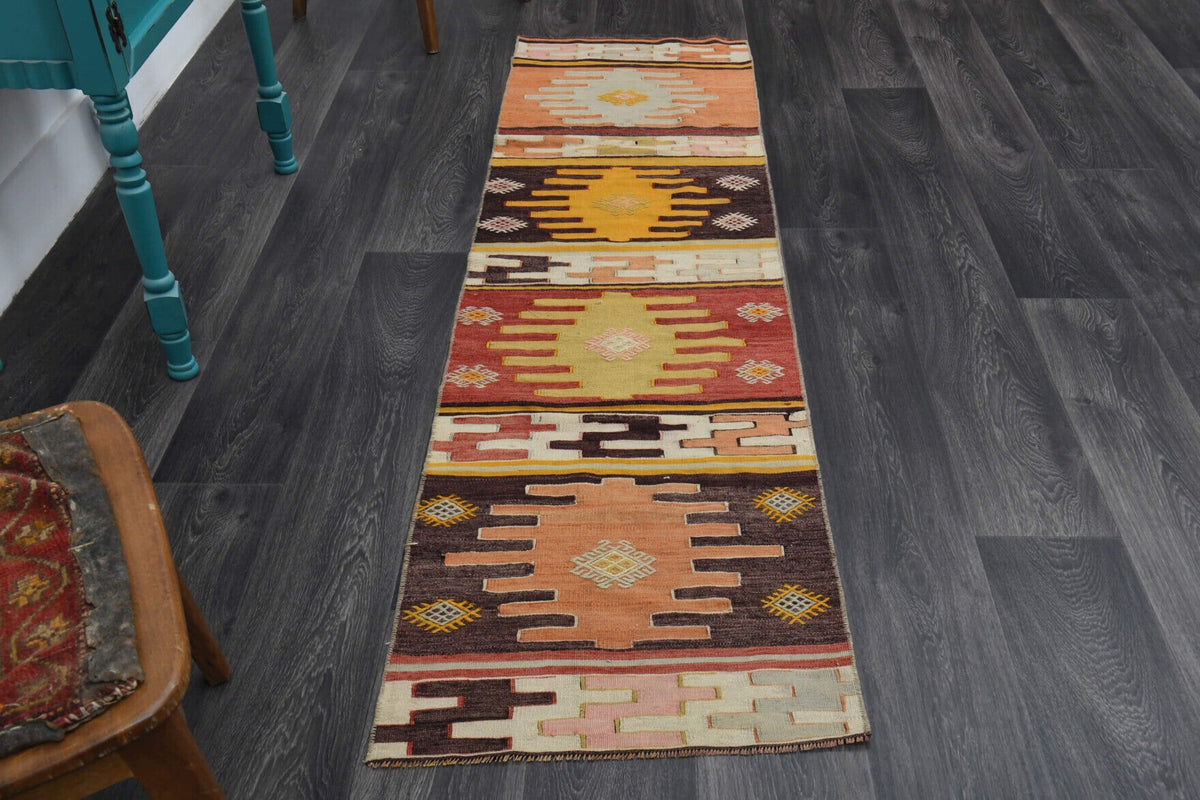 El yapımı vintage yolluk 61x216 cm oryantal desenli yün - detay görünümü