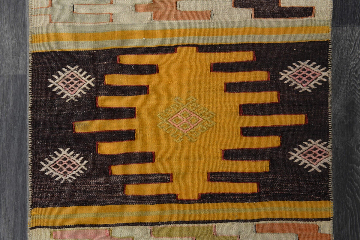 El yapımı vintage yolluk 61x216 cm oryantal desenli yün - üstten görünüm