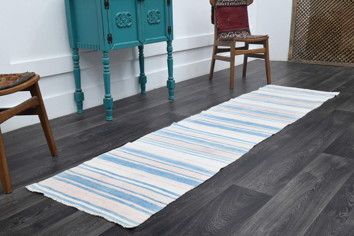 El yapımı vintage yolluk 64x257 cm oryantal desenli yün - yakın çekim doku detayı