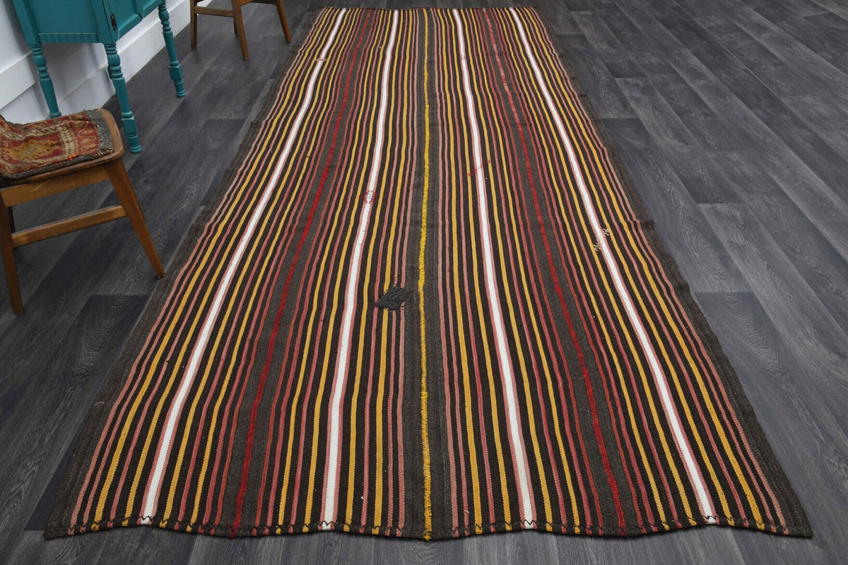 Wide & Long Striped Kilim Runner Rug
