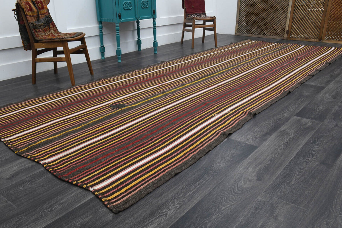 Wide & Long Striped Kilim Runner Rug