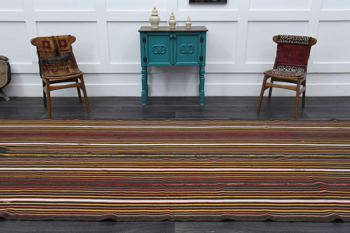 Wide & Long Striped Kilim Runner Rug