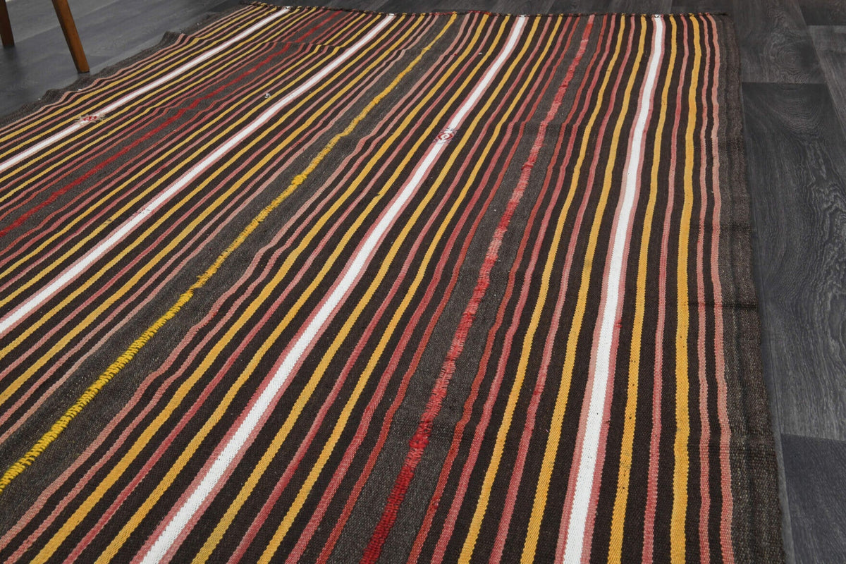 Wide & Long Striped Kilim Runner Rug