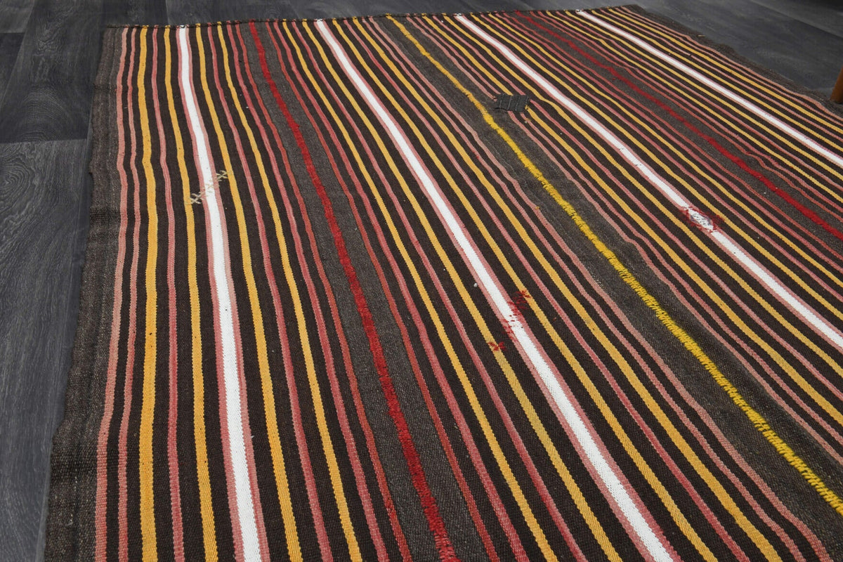 Wide & Long Striped Kilim Runner Rug
