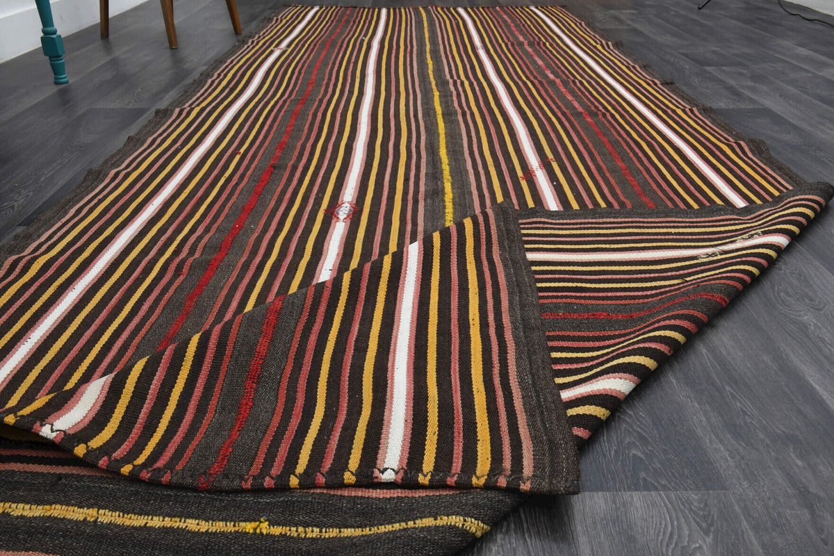 Wide & Long Striped Kilim Runner Rug