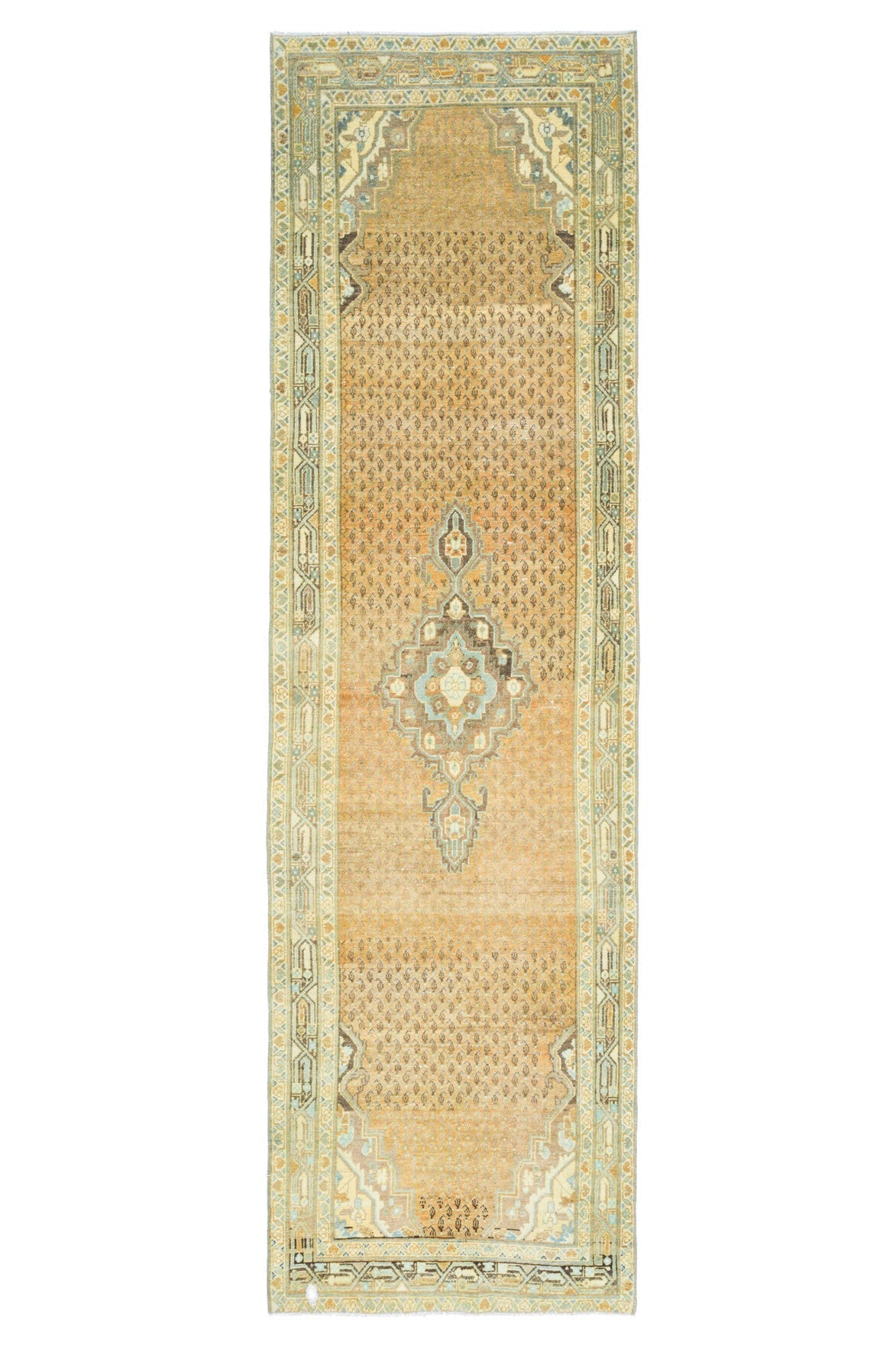 El yapımı vintage yolluk 102x356 cm oryantal desenli yün - detay görünümü