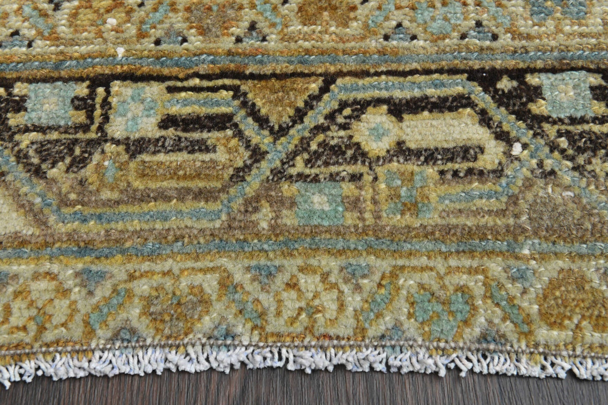 El yapımı vintage yolluk 102x356 cm oryantal desenli yün - yakın çekim doku detayı