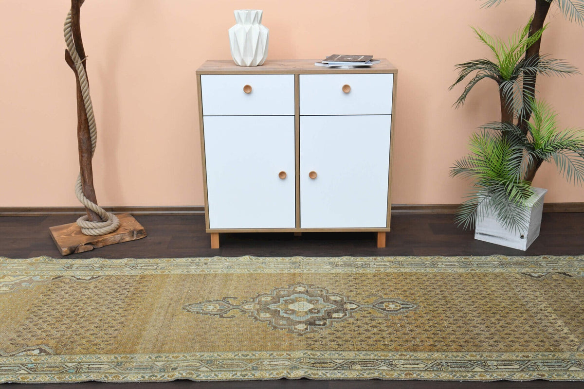 El yapımı vintage yolluk 102x356 cm oryantal desenli yün - mekan görünümü