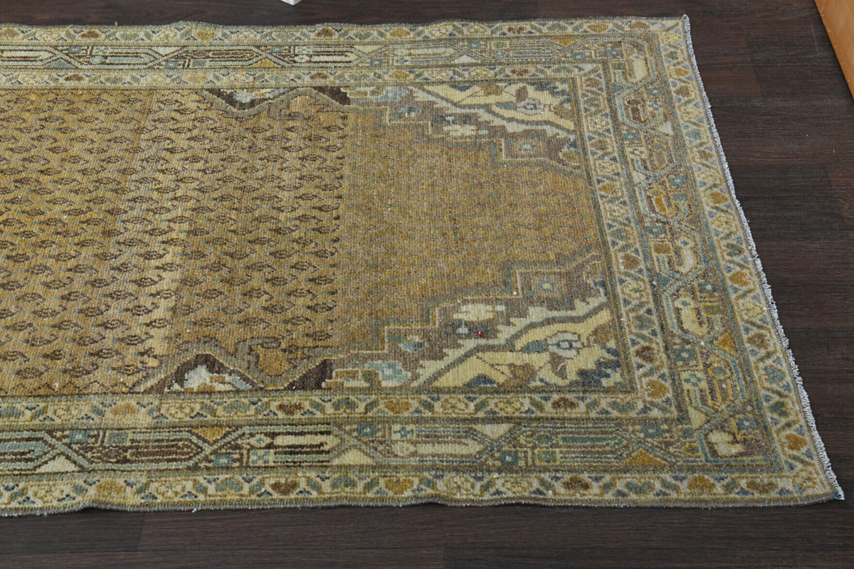 El yapımı vintage yolluk 102x356 cm oryantal desenli yün - üstten görünüm