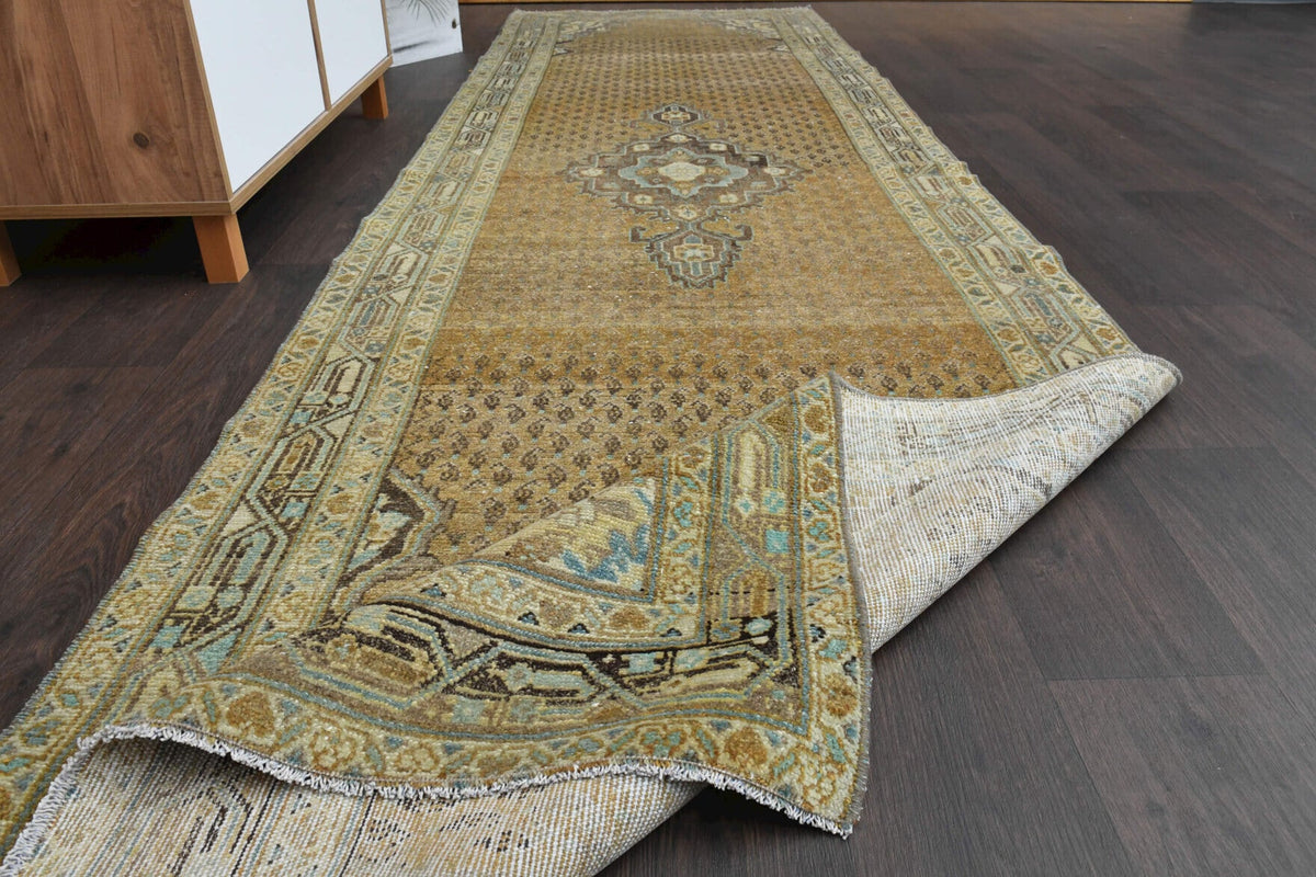 El yapımı vintage yolluk 102x356 cm oryantal desenli yün