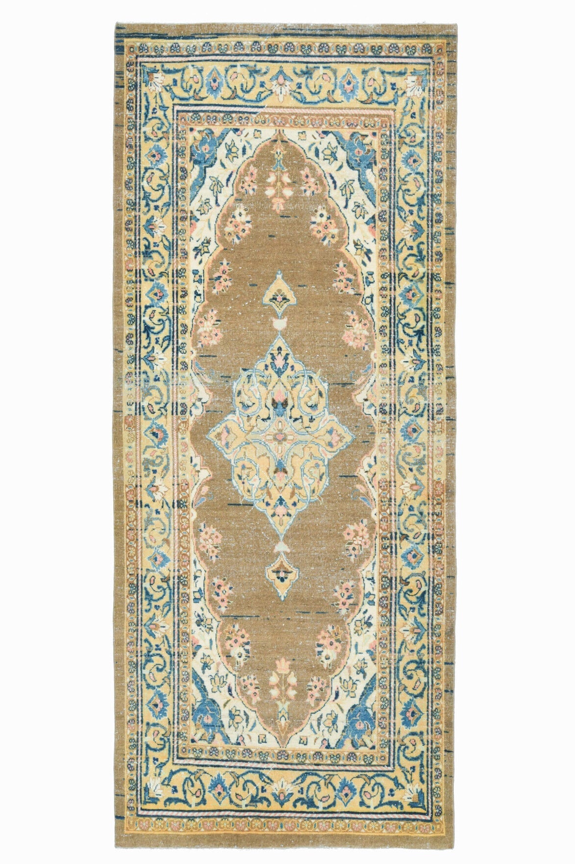 El yapımı vintage yolluk 127x310 cm oryantal desenli yün - detay görünümü