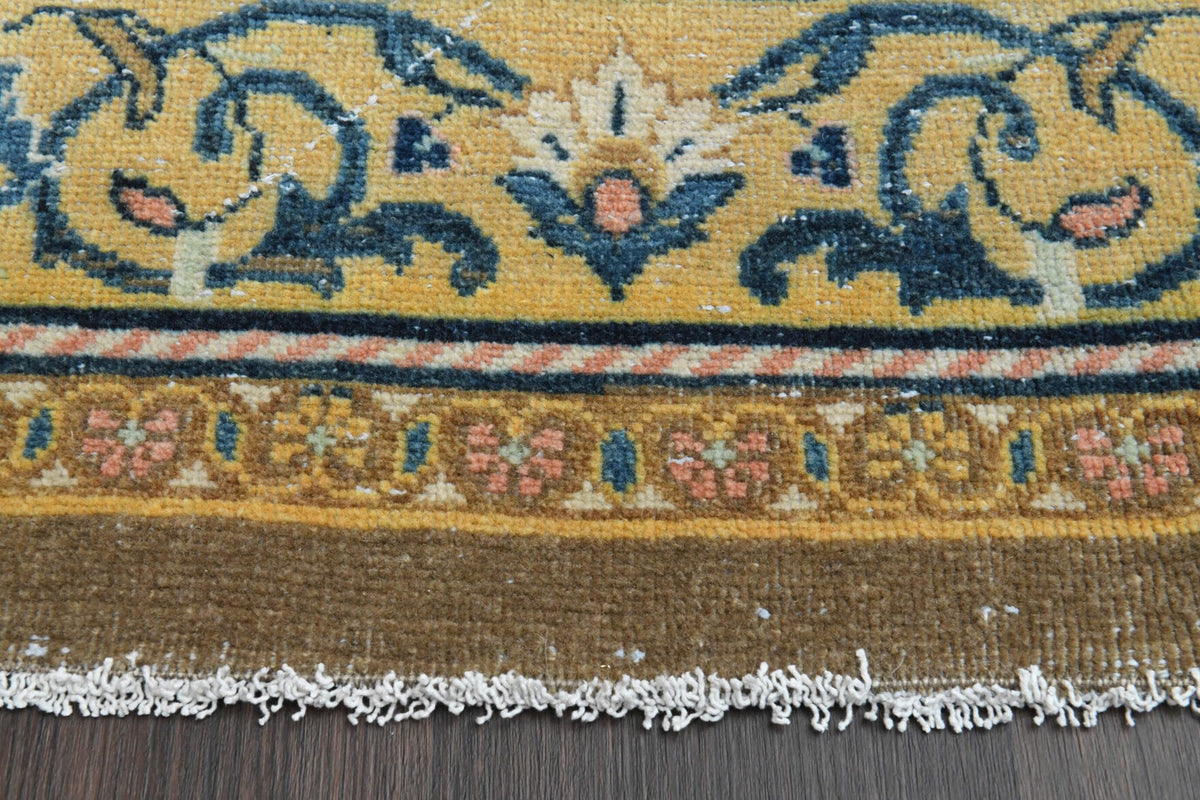 El yapımı vintage yolluk 127x310 cm oryantal desenli yün - yakın çekim doku detayı