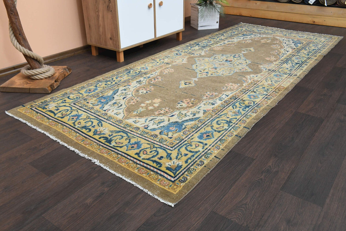 El yapımı vintage yolluk 127x310 cm oryantal desenli yün - kenar ve saçak detayı