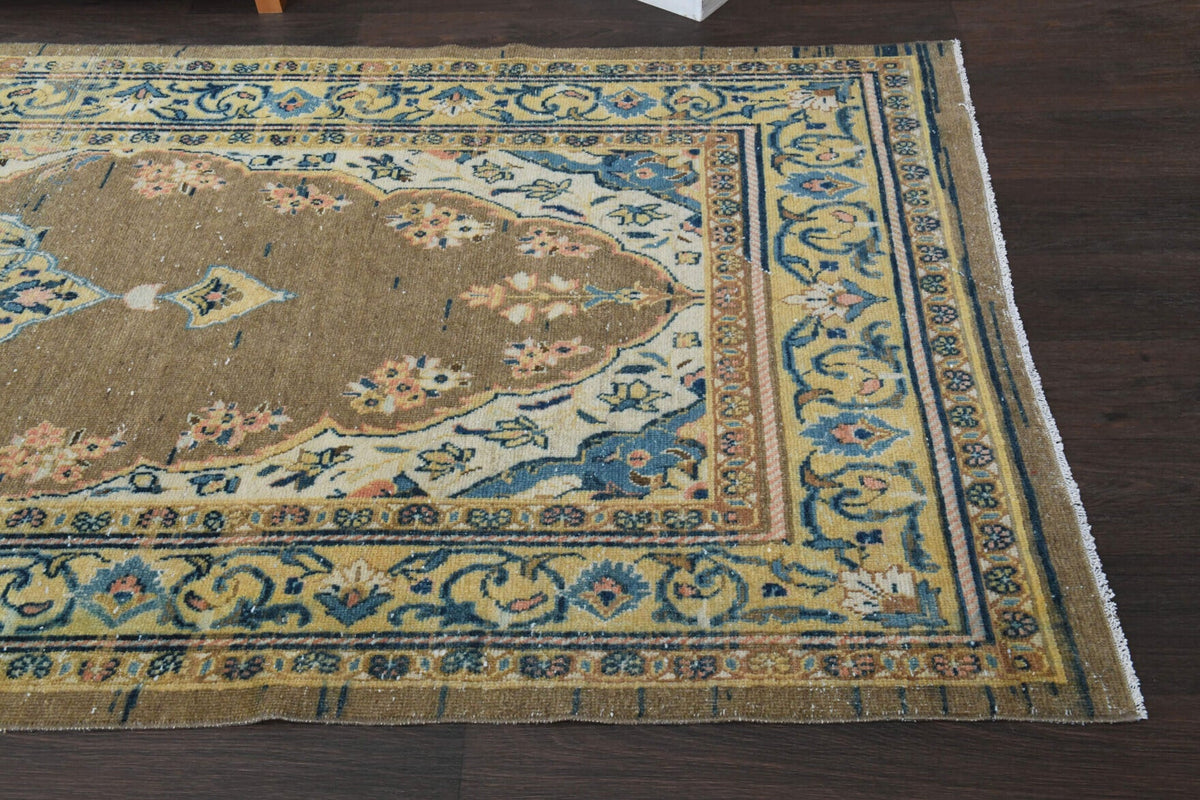 El yapımı vintage yolluk 127x310 cm oryantal desenli yün - üstten görünüm