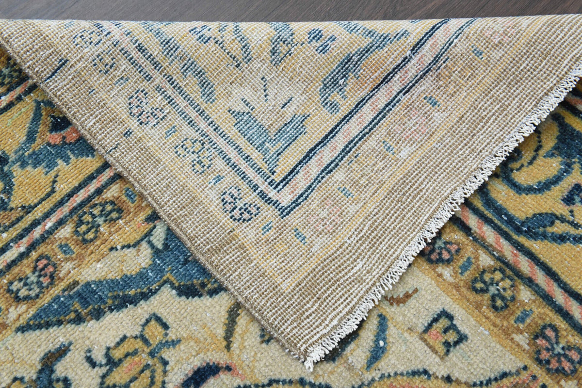El yapımı vintage yolluk 127x310 cm oryantal desenli yün - ışık altında renk detayı