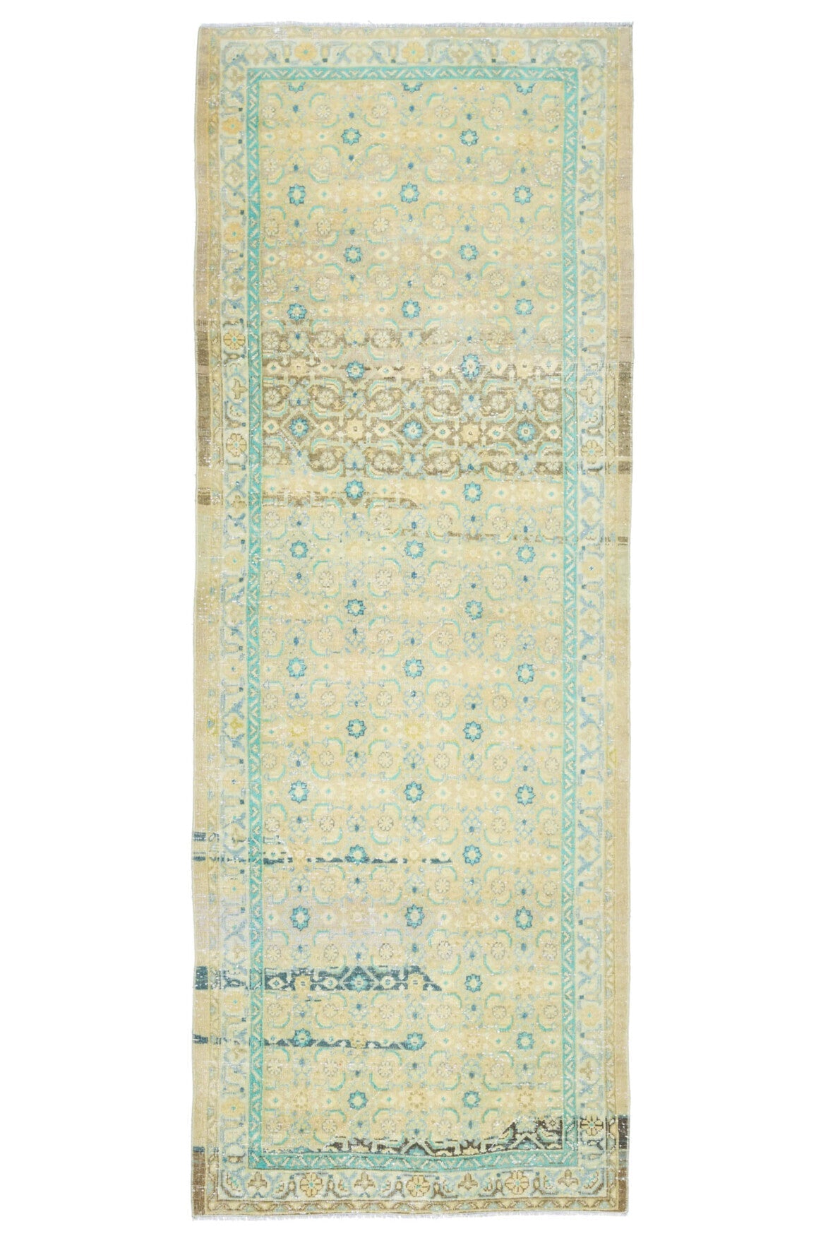 El yapımı vintage yolluk 107x292 cm oryantal desenli yün - detay görünümü