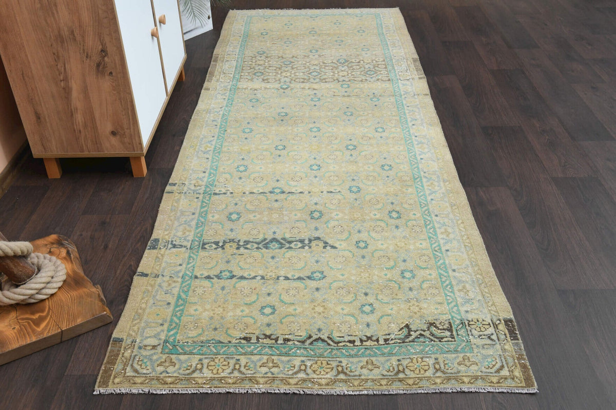 El yapımı vintage yolluk 107x292 cm oryantal desenli yün - detay görünümü