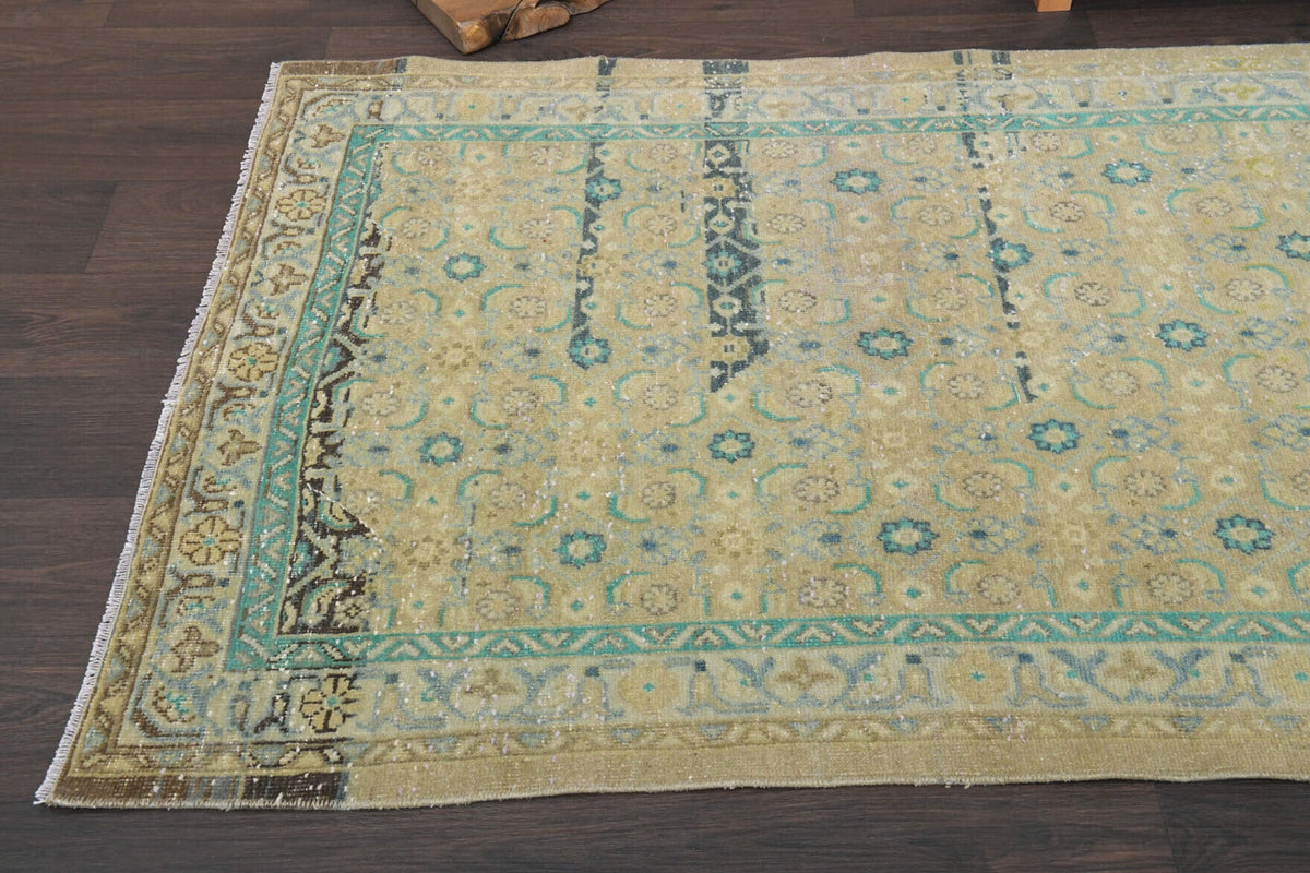 El yapımı vintage yolluk 107x292 cm oryantal desenli yün - kenar ve saçak detayı