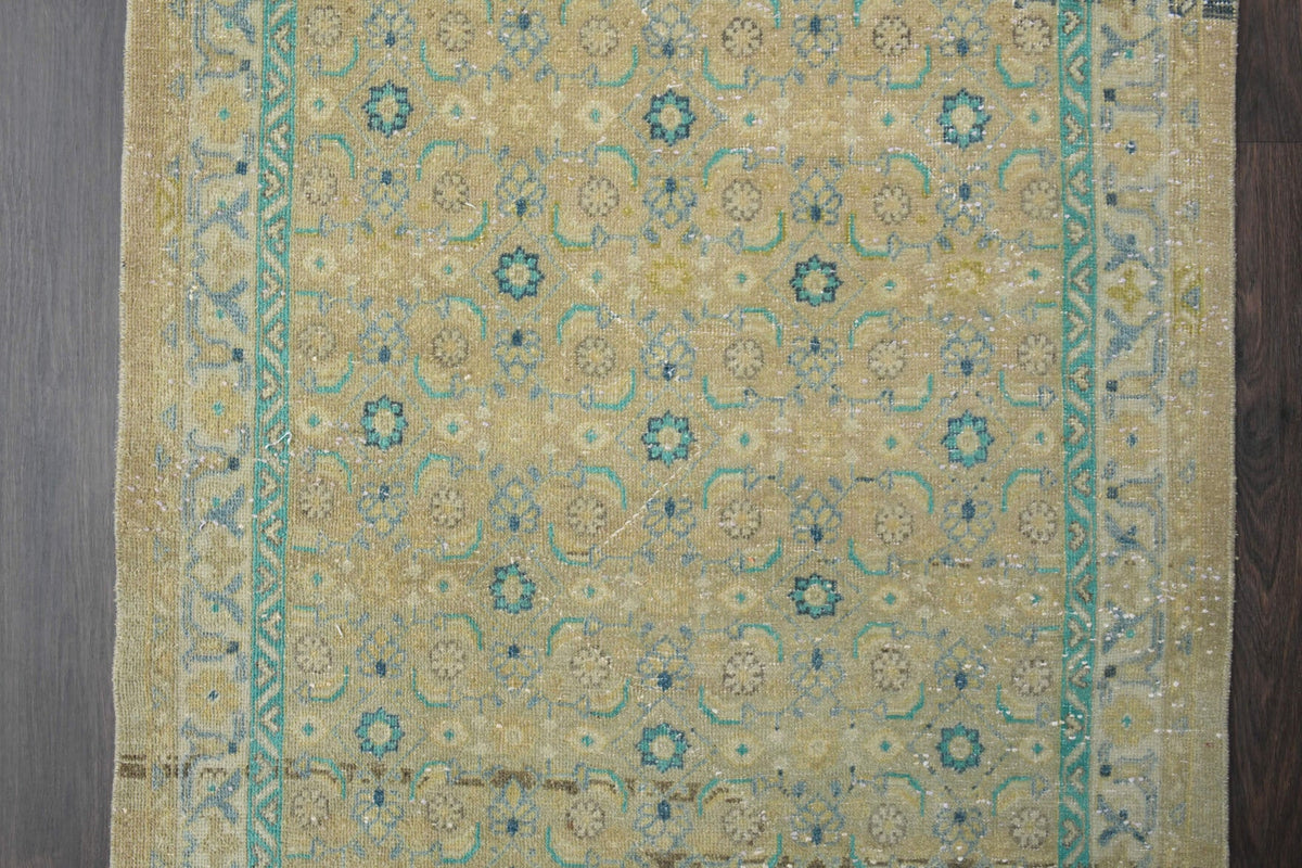 El yapımı vintage yolluk 107x292 cm oryantal desenli yün - üstten görünüm