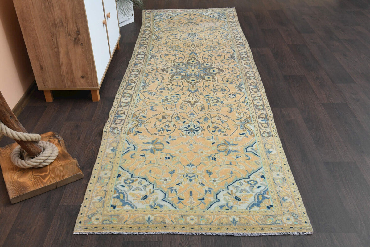 El yapımı vintage yolluk 104x310 cm oryantal desenli yün - detay görünümü