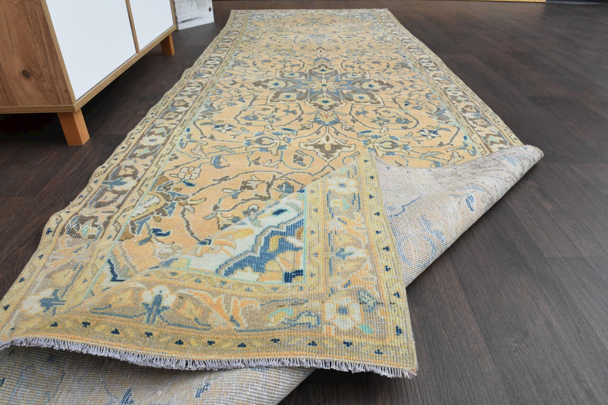 El yapımı vintage yolluk 104x310 cm oryantal desenli yün
