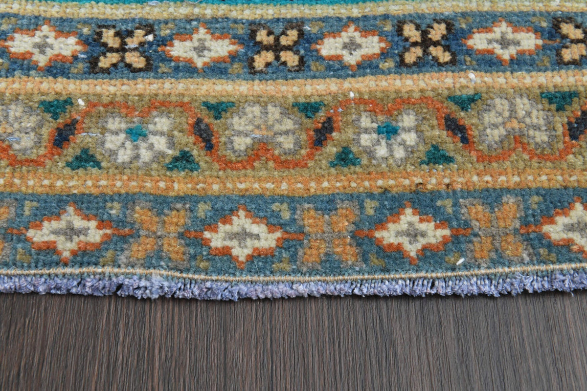 El yapımı vintage yolluk 119x302 cm oryantal desenli yün - yakın çekim doku detayı