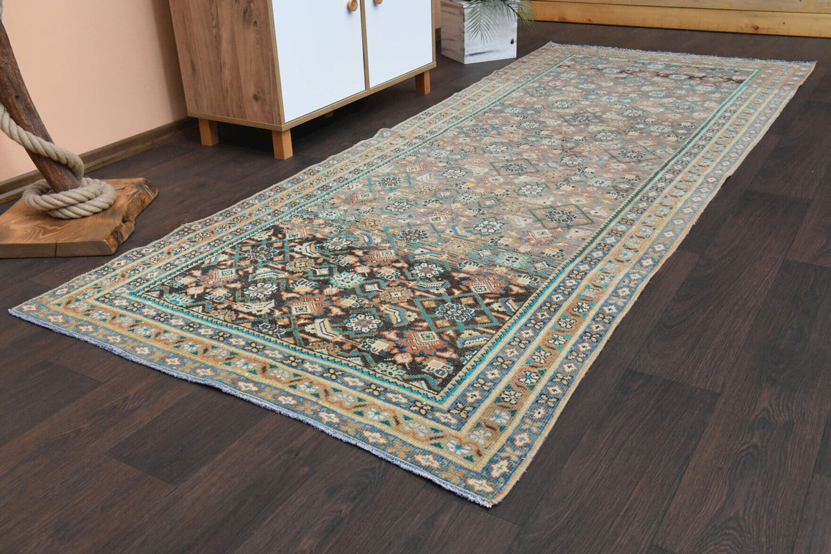 El yapımı vintage yolluk 119x302 cm oryantal desenli yün - kenar ve saçak detayı