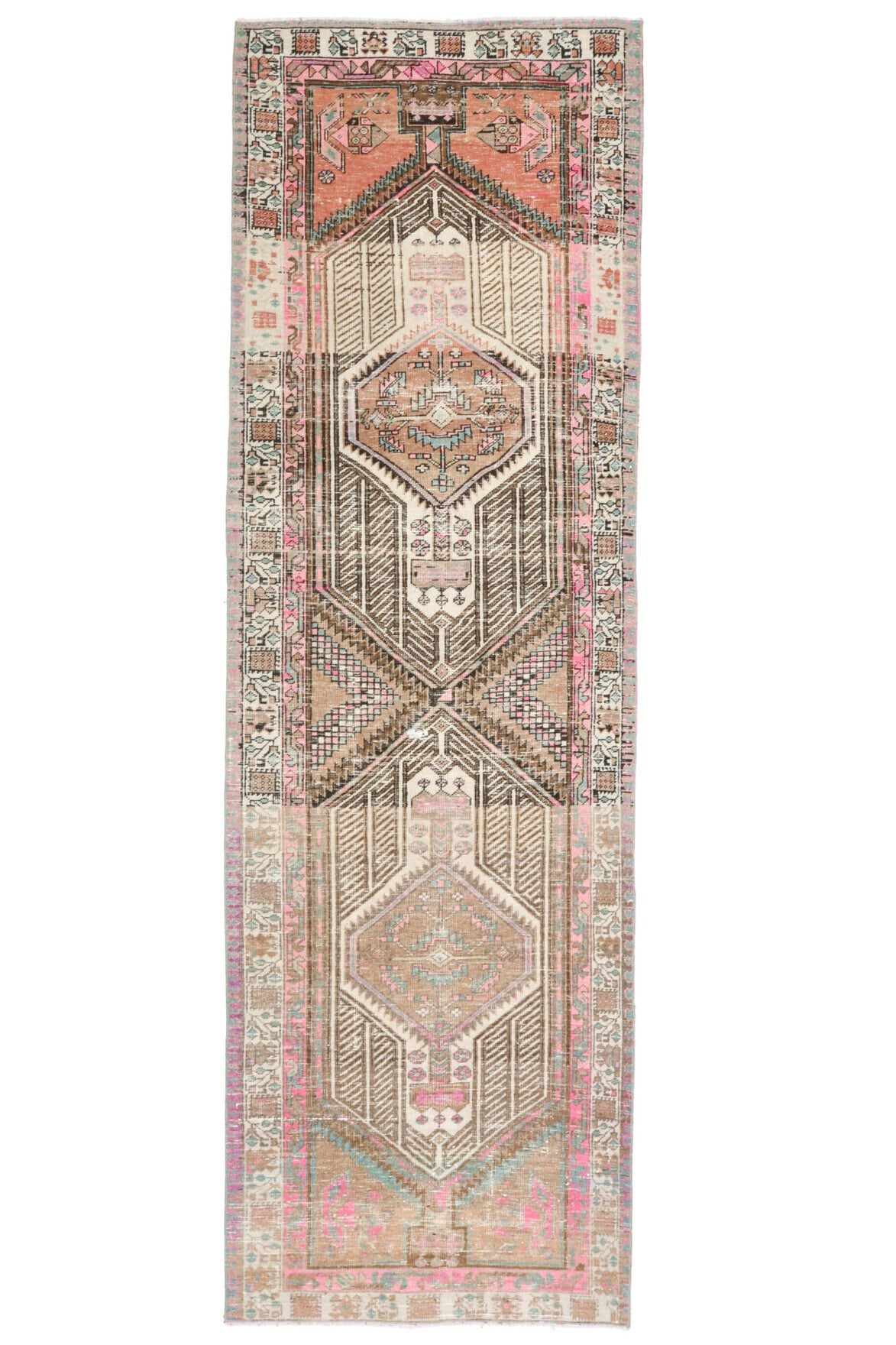El yapımı vintage yolluk 102x315 cm oryantal desenli yün - detay görünümü