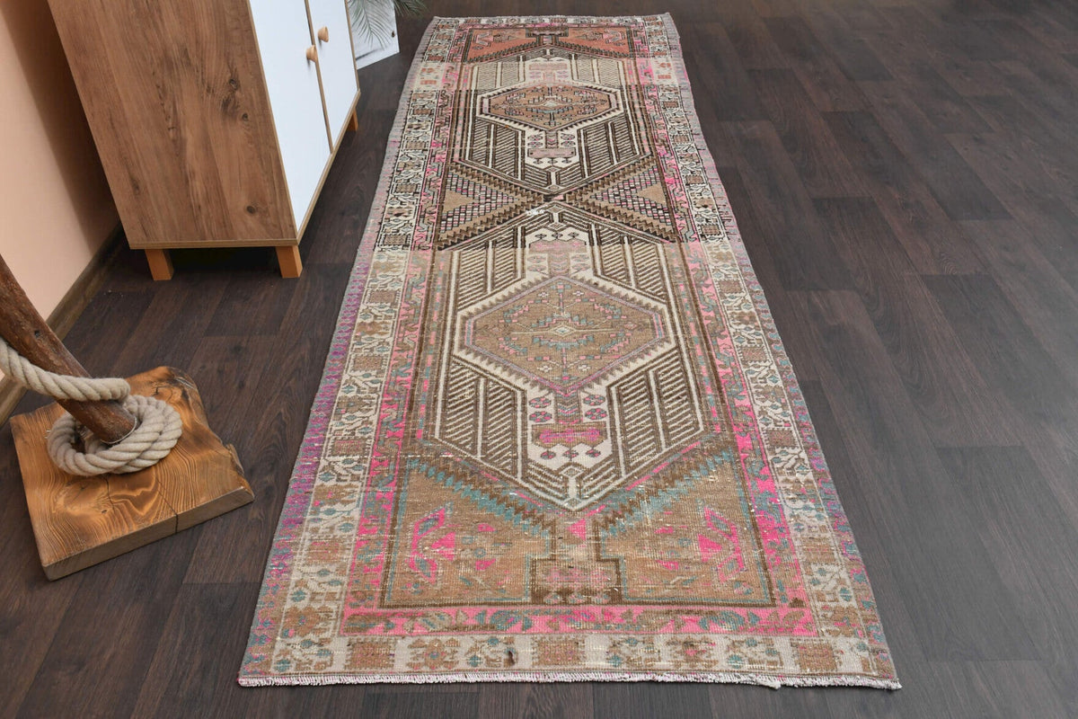 El yapımı vintage yolluk 102x315 cm oryantal desenli yün - detay görünümü