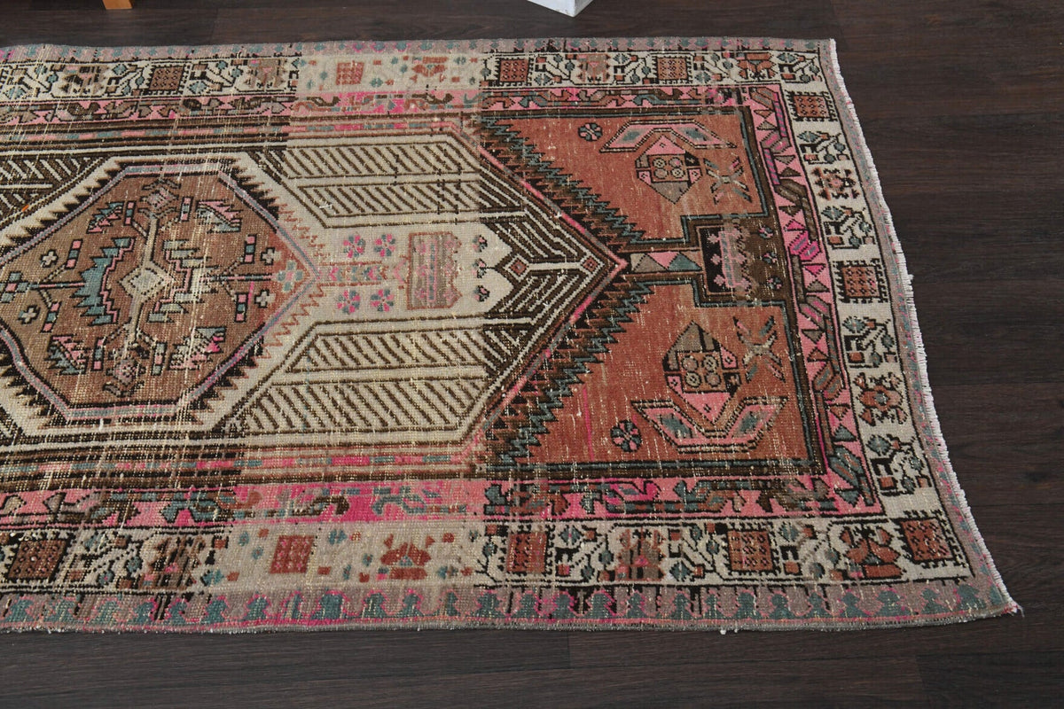 El yapımı vintage yolluk 102x315 cm oryantal desenli yün - üstten görünüm