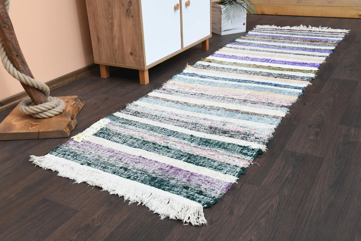El yapımı vintage yolluk 81x277 cm oryantal desenli yün - kenar ve saçak detayı
