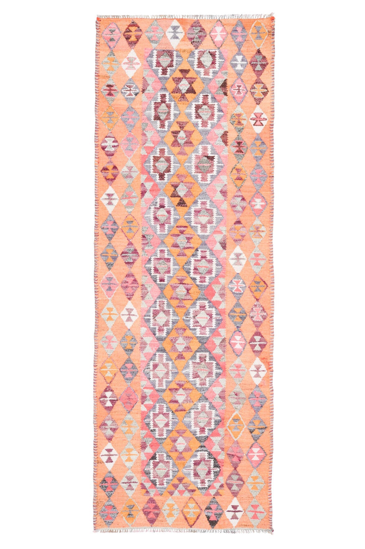 El yapımı vintage yolluk 97x284 cm oryantal desenli yün - detay görünümü