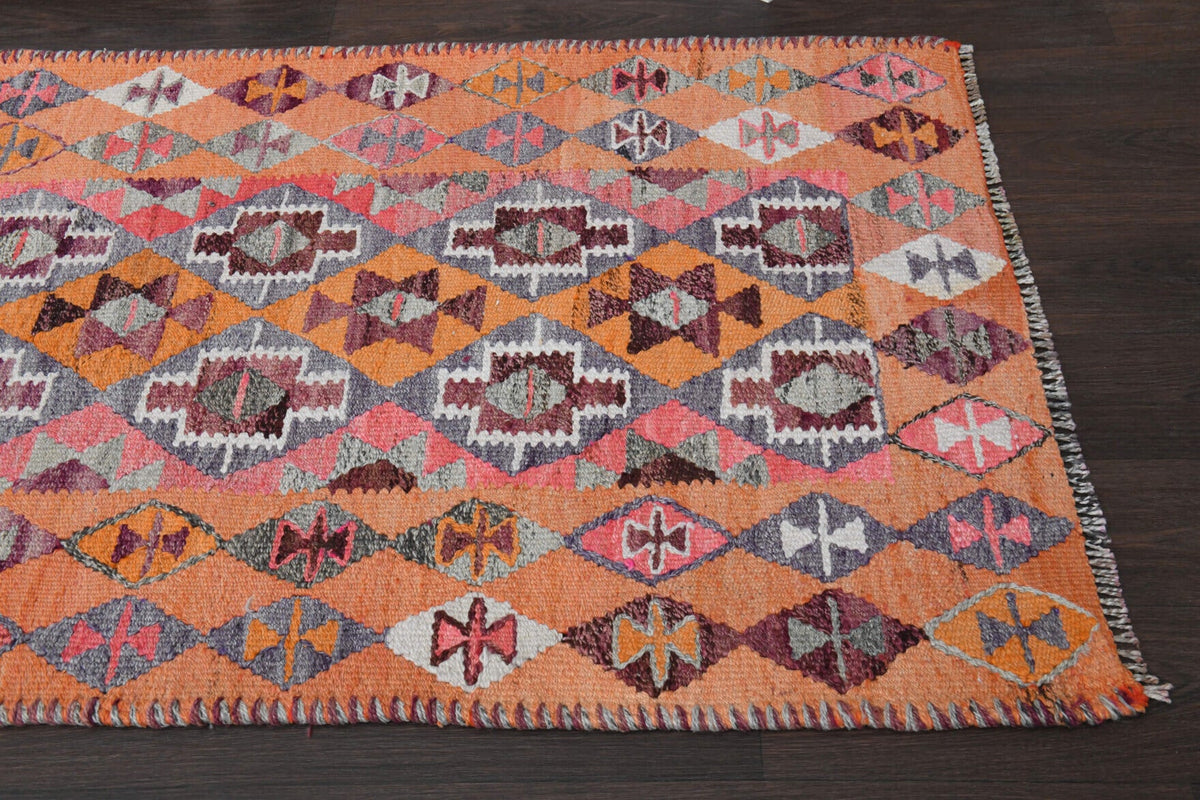 El yapımı vintage yolluk 97x284 cm oryantal desenli yün - üstten görünüm