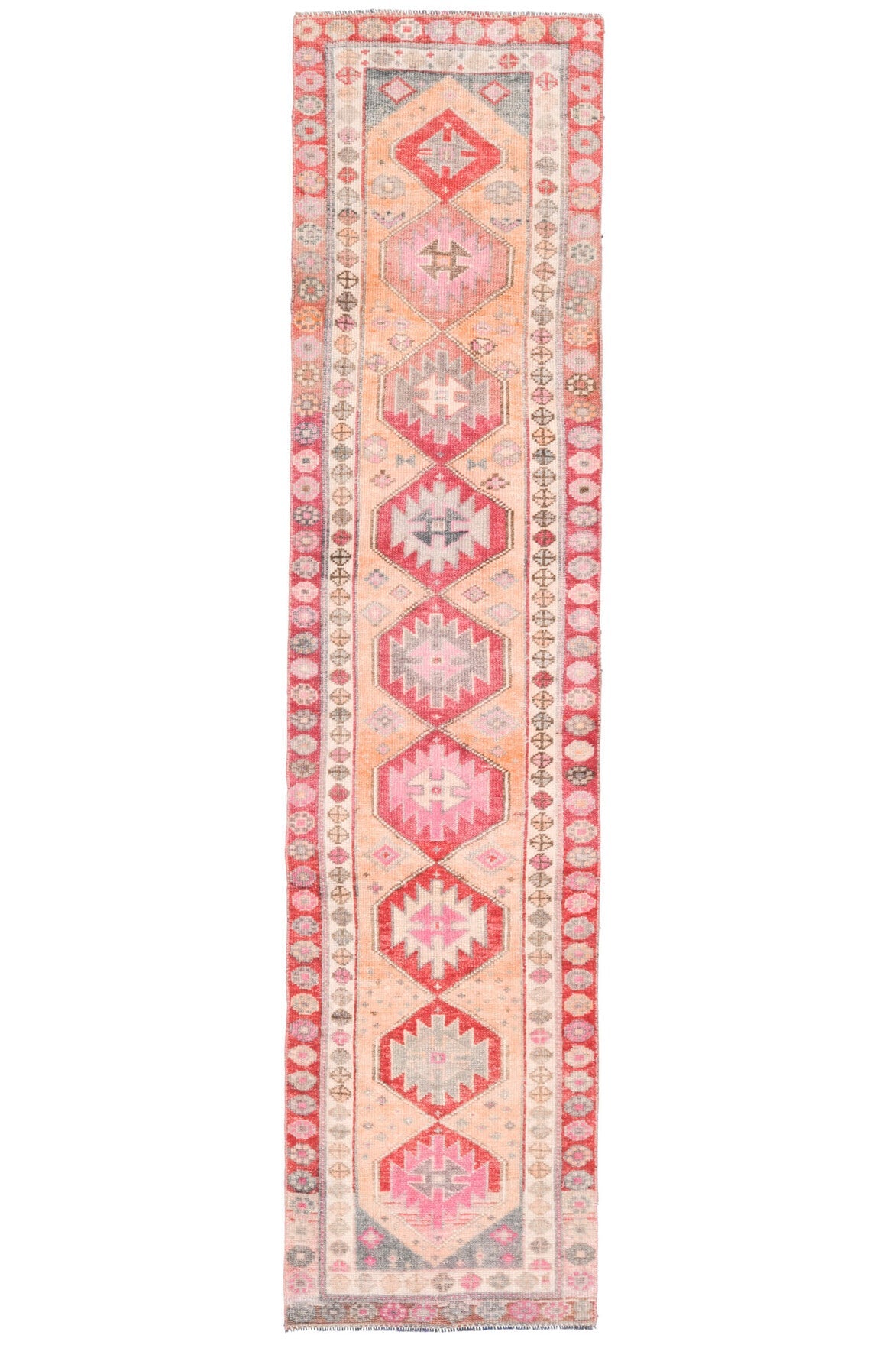 El yapımı vintage yolluk 74x310 cm oryantal desenli yün - detay görünümü