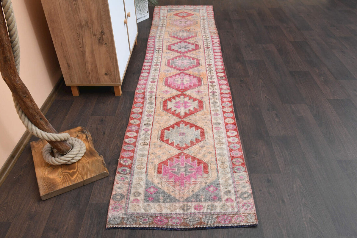 El yapımı vintage yolluk 74x310 cm oryantal desenli yün - detay görünümü