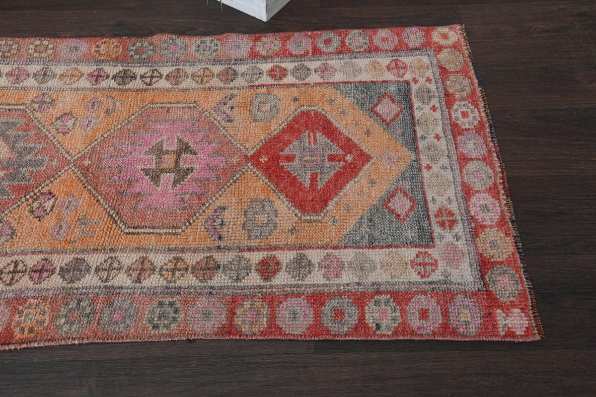 El yapımı vintage yolluk 74x310 cm oryantal desenli yün - üstten görünüm