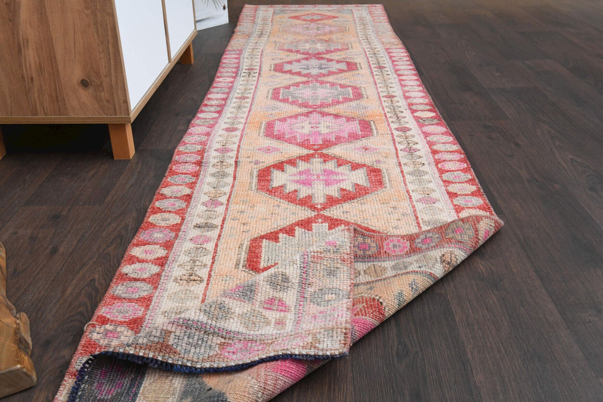 El yapımı vintage yolluk 74x310 cm oryantal desenli yün