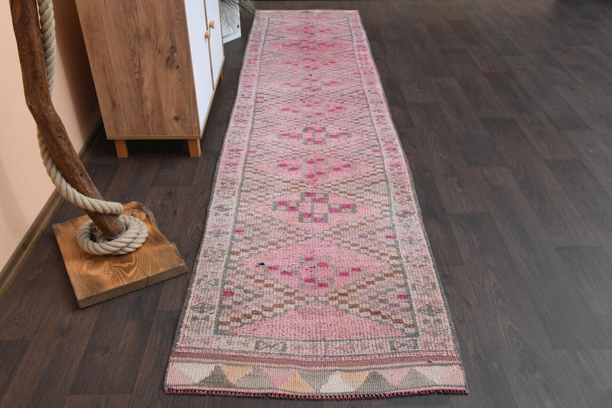 El yapımı vintage yolluk 81x348 cm oryantal desenli yün - detay görünümü