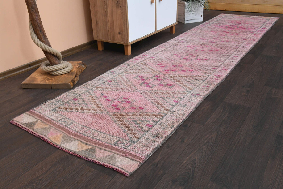 El yapımı vintage yolluk 81x348 cm oryantal desenli yün - kenar ve saçak detayı